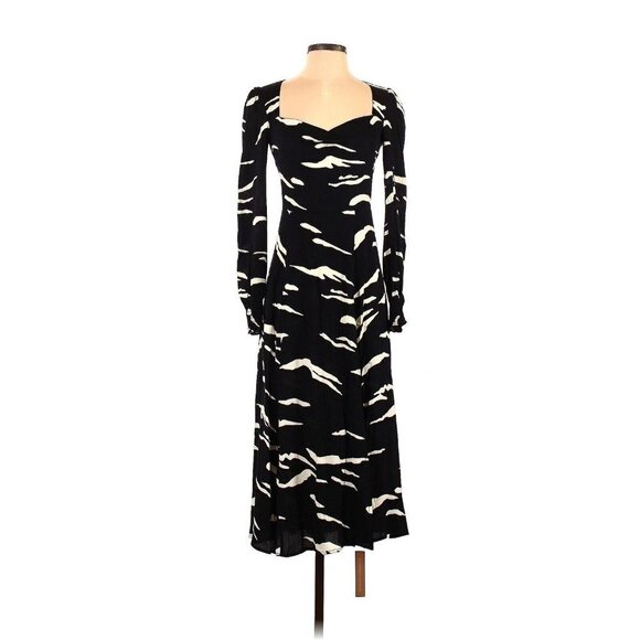 NWT Reformation Wallflower Midi in Mustang Black Ivory Slit Crepe Dress 4 $248